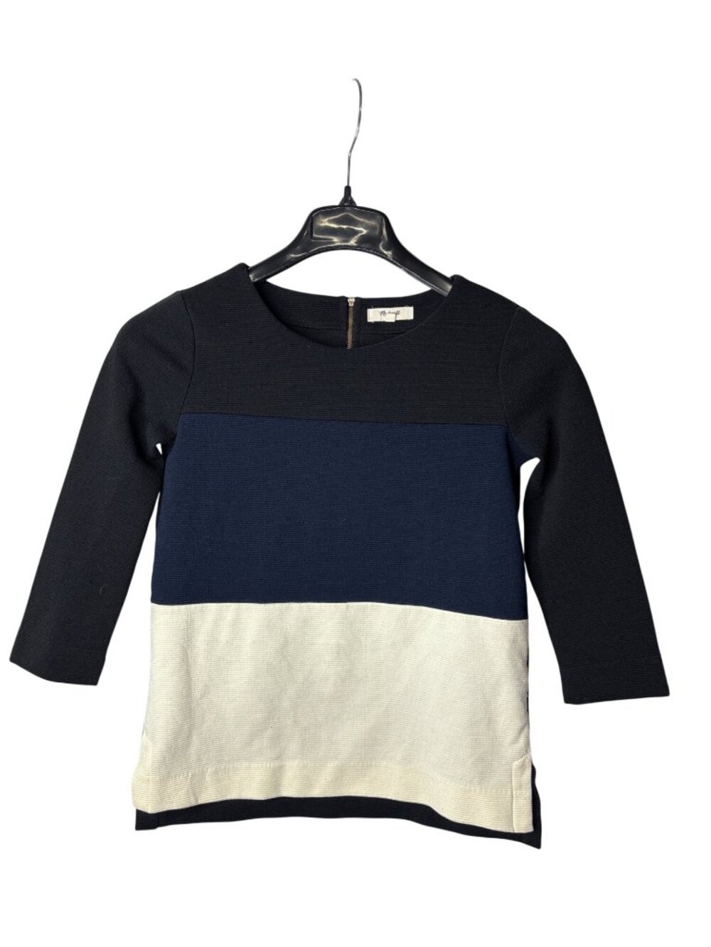 Madewell Top Size XS Colorblock Black Navy Blue Cream Back Zipper